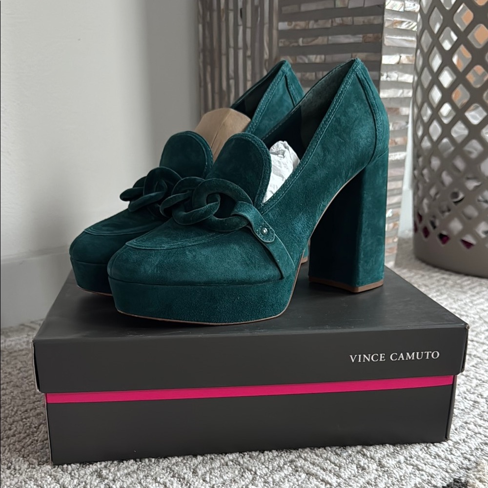 Vince Camuto Teal Suede Block Heels